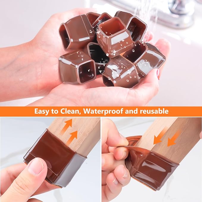BAIPOK 36Pcs Chair Leg Floor Protectors, Square Silicone Chair Leg Protectors - Image 6