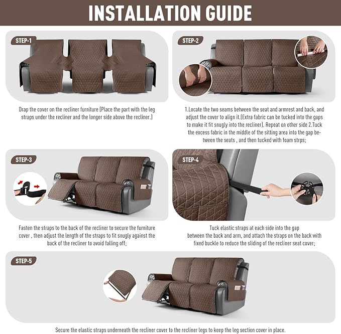 TAOCOCO 100% Waterproof Recliner Cover, Non-Slip Washable Reclining Couch Cover - Image 7
