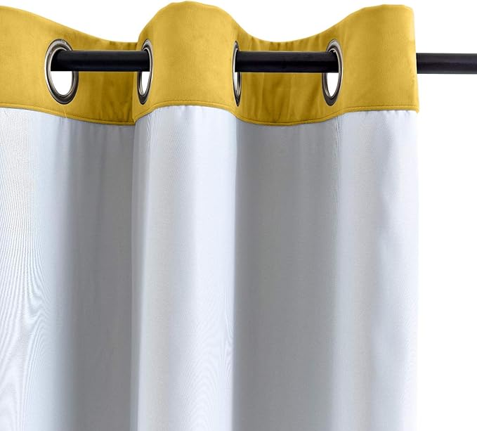 ChadMade Blackout Lined Premium Velvet Curtain Yellow 84Wx72L Inch, Eyelet - Image 3