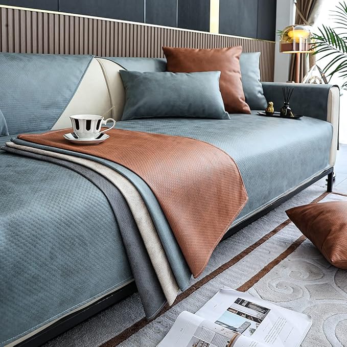Faux Leather Waterproof Couch Sofa Cover Vintage PU Sectional Couch Cover Non - Image 5
