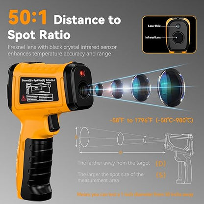 Infrared Thermometer Temperature Gun -58°F to 1796°F, 50:1 Dual-Mode Temp Guns - Image 2