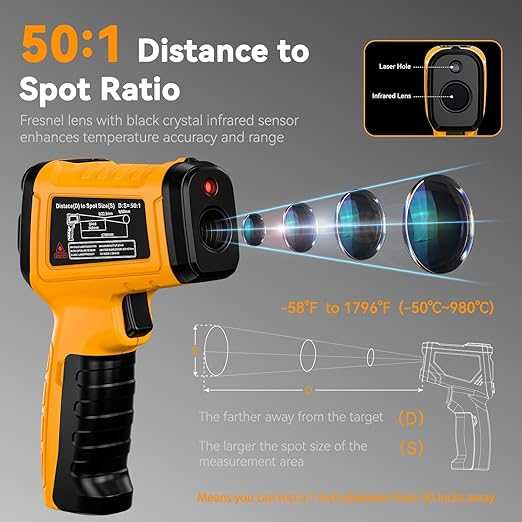 Infrared Thermometer Temperature Gun, 50:1 Dual-Mode Temp Gun -58°F to 1796°F - Image 2