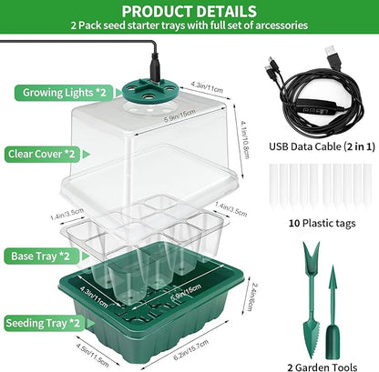 Seed Starter Tray with Plant Light, 2 Pack Grow Lights - Image 3