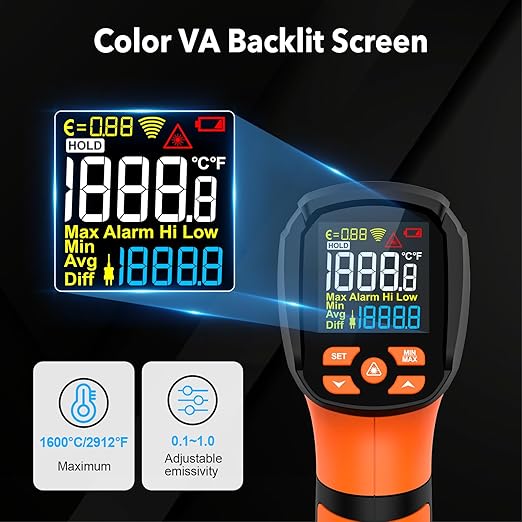 MESTEK Infrared Thermometer Temperature Gun -40℉~2912℉, High Temp Thermometer - Image 5