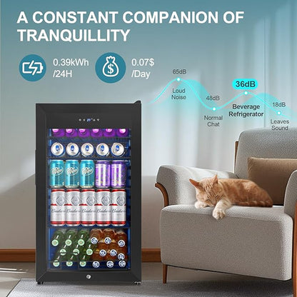 128 Cans Beverage Refrigerator Cooler, 3.2 Cu.Ft Mini Drink Fridge Glass Door - Image 6