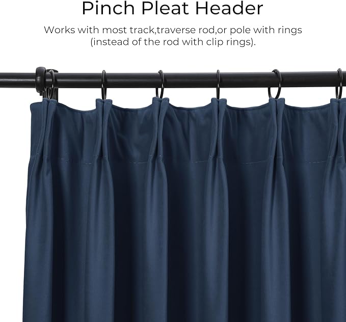 TWOPAGES Luxury Velvet Curtain Pinch Pleated Navy Blue Curtain 102 inch Long - Image 2