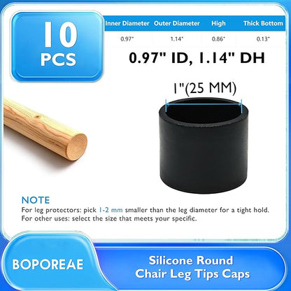 10 Pcs 1" Round Chair Leg Tips Caps, Silicone Rubber Furniture Leg Floor - Image 9