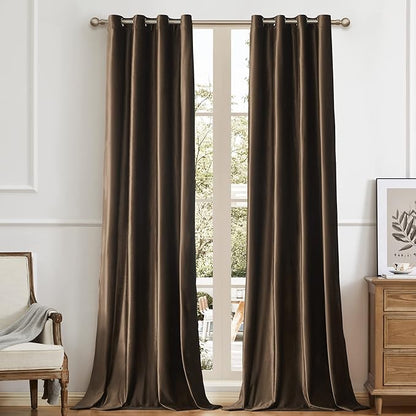 BULBUL Luxury Brown Velvet Curtains: 108 inches Elegant Living Room Curtain by ModernShinyVelvetCurtains