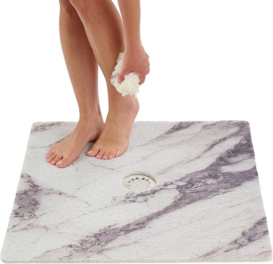 Enkosi Loofah Shower Mat with Drain Hole – Cushioned Anti-Slip Square Bath Mat by ENKOSI