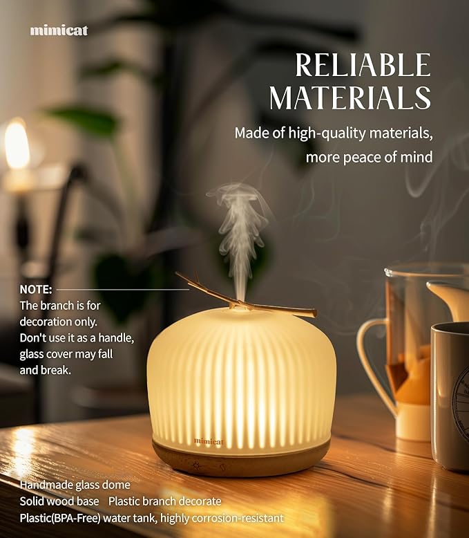 mimicat Quiet Aromatherapy Diffuser Glass: 230ML Ultrasonic Cool Mist Scent - Image 5