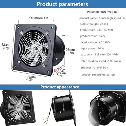 4 inch Exhaust Fan Metal Iron Ventilation Extractor, Silence - Image 3