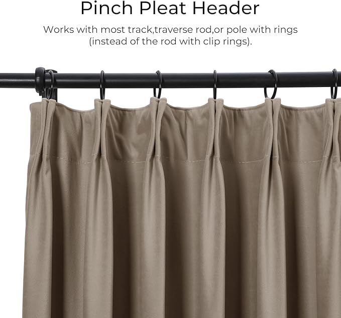 TWOPAGES Luxury Velvet Curtain Pinch Pleated Taupe Curtain 108 inch Long - Image 2