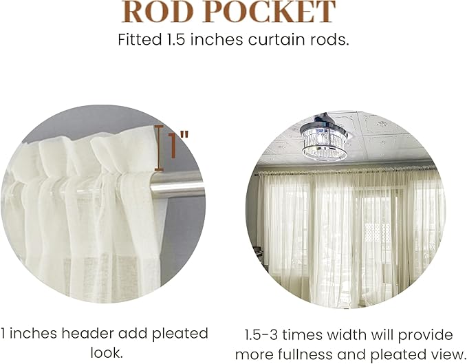 Dreaming Casa Solid Sheer Curtains 84 Inches Long Ivory Rod Pocket Voile - Image 3