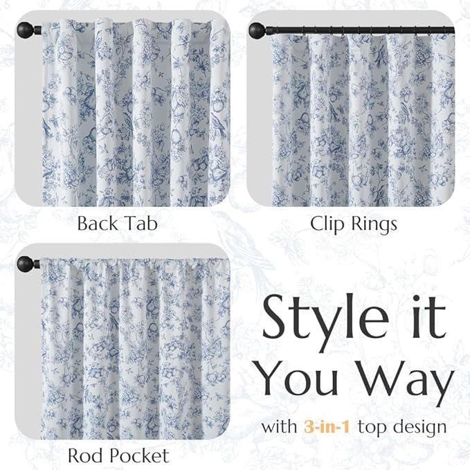 jinchan 95% Blackout Floral Curtains 96 Inches Long, Printed Flower Blue - Image 6