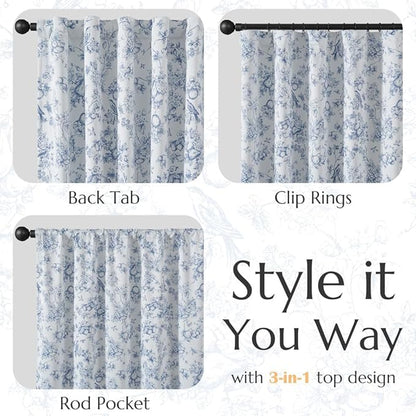 jinchan 95% Blackout Floral Curtains 90 Inch Length, Printed Flower Blue - Image 6
