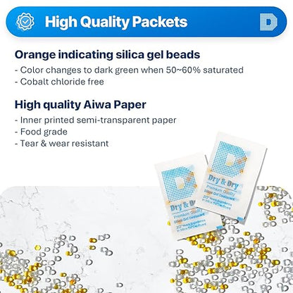 Dry & Dry Premium Orange Indicating Silica Gel Packets Desiccants - Image 2