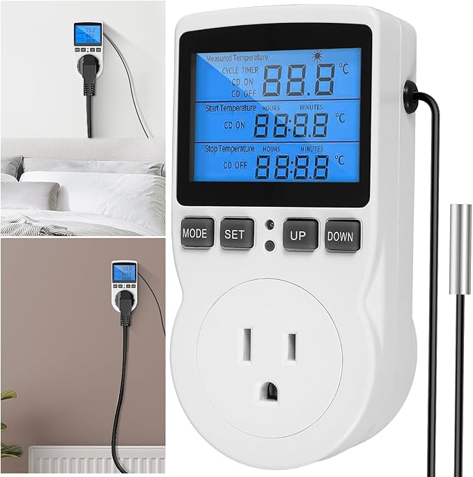 Digital Temperature Controller, 1800W 15A/120V Safe Thermostat Timer Outlet - Image 8