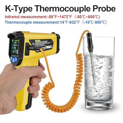 MESTEK Infrared Thermometer Gun -58°F to 1472°F, Digital Temperature Gun/K-Type - Image 2