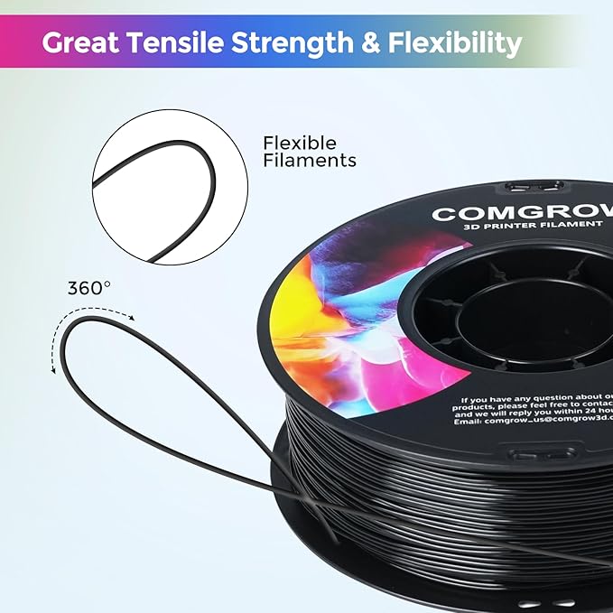 Comgrow TPU Filament, 95A Soft TPU Flexible 3D Printer Filament Black 1kg - Image 4