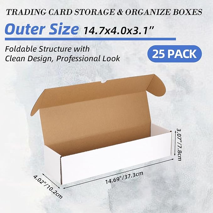 EXYGLO Trading Card Storage Box 25 Pack 700 Count 20pt, 14.2x3.8x2.9 Inch White - Image 2