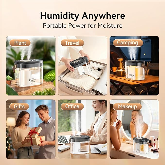 DIGIX Rechargeable Portable Humidifier-Smart Display, Night Light, Easy Clean - Image 9