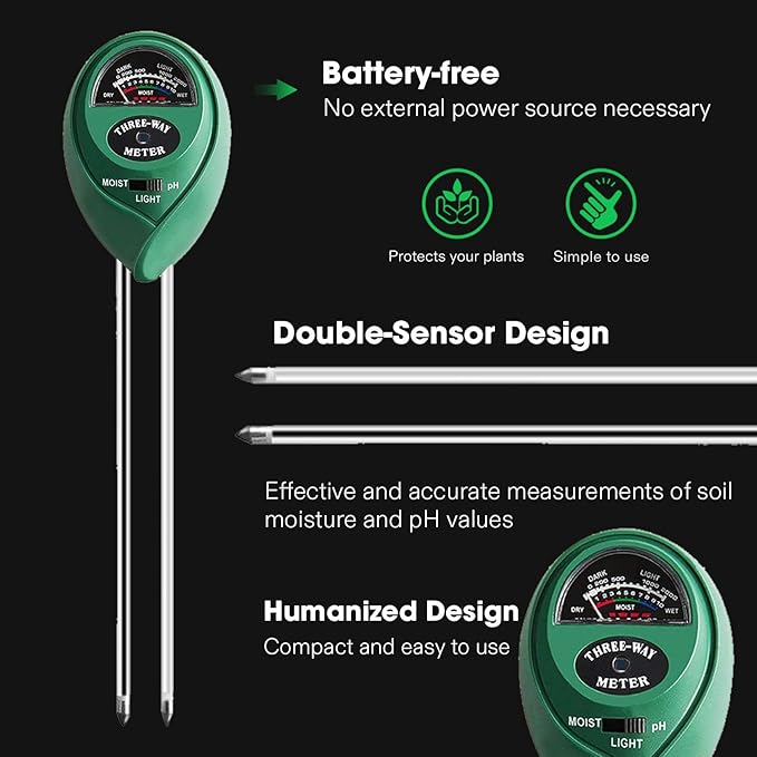 VIVOSUN Soil Tester, 3-in-1 Plant Moisture Meter Light and PH Tester - Image 3
