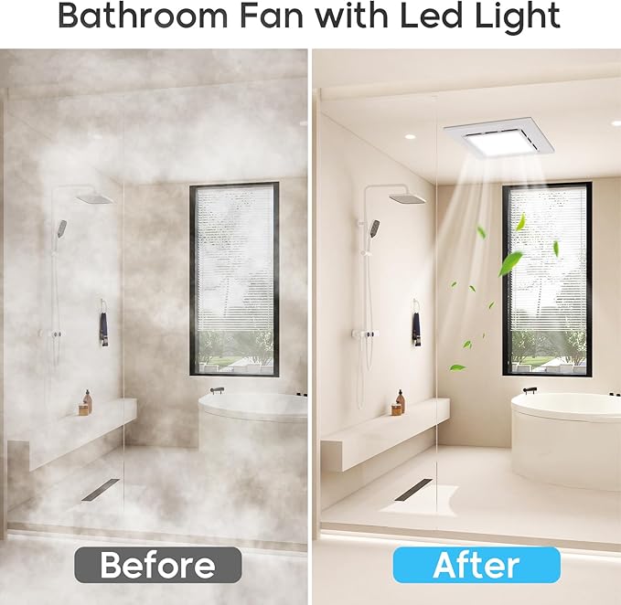Bathroom Exhaust Fan with Light Ultra Quiet Ventilation Fan Combo 1.0 Sone - Image 3