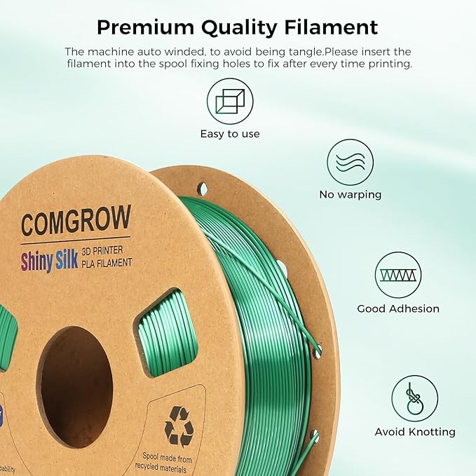 Comgrow Silk PLA 3D Printer Filament, Dual Color 2 in 1 Black and Green - Image 2