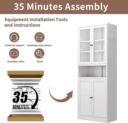 Kitchen Pantry Cabinet with Microwave Stand, Assembly Required - Image 8