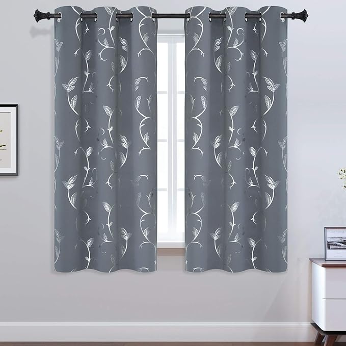 BUHUA Small Window Blackout Curtains Bedroom Darkening Curtain Panels Silver - Image 2