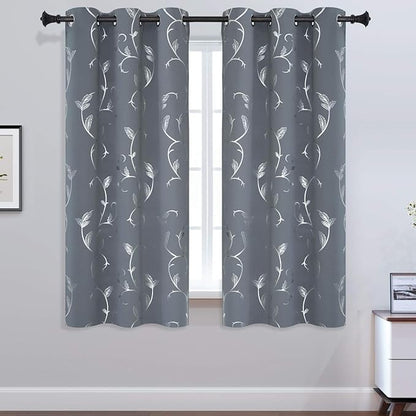 BUHUA Small Window Blackout Curtains Bedroom Darkening Curtain Panels Silver - Image 2