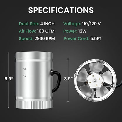 iPower 4 Inch Inline Booster Duct Fan 100 CFM HVAC Exhaust Ventilation Blower - Image 5