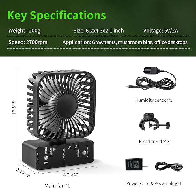 4" Grow Tent Fan with Auto Humidity Control | Quiet Oscillating Ventilation - Image 8