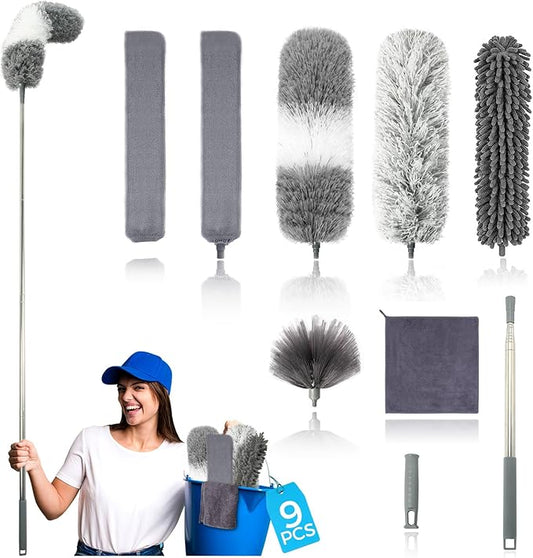 9Pcs Dusters for Cleaning Kit, Extendable Microfiber Duster Tools by AURUZA