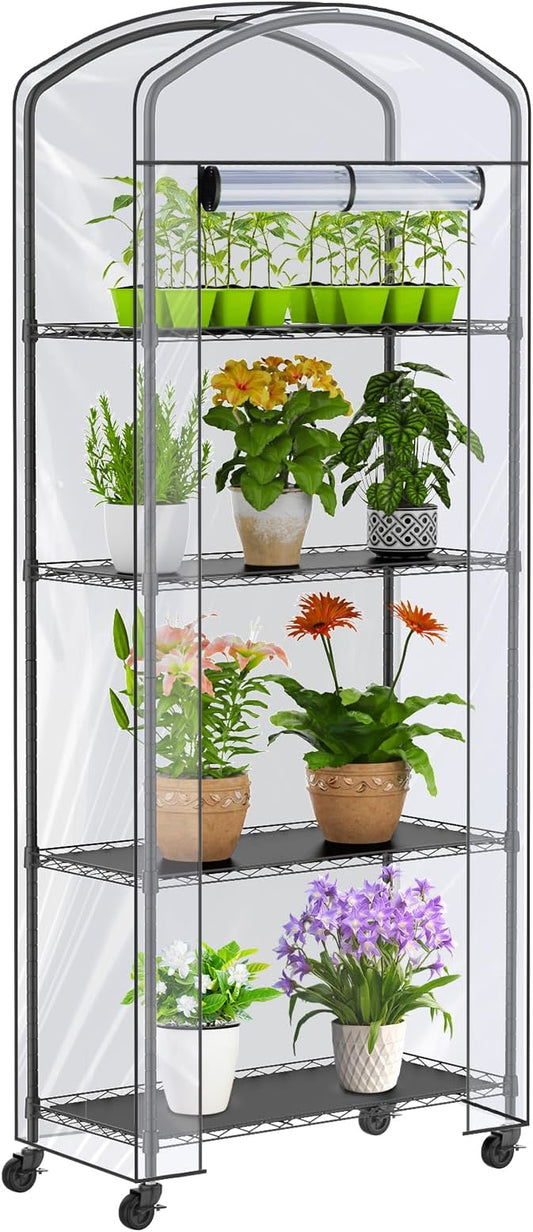 Abimars 4-Tier Greenhouse with Wheels, Height-Adjustable Shelves Metal Plant by Abimars