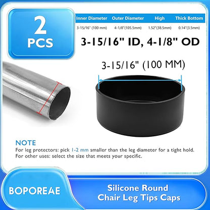2 Pcs 4" Round Chair Leg Tips Caps, Silicone Rubber Furniture Leg Floor - Image 9