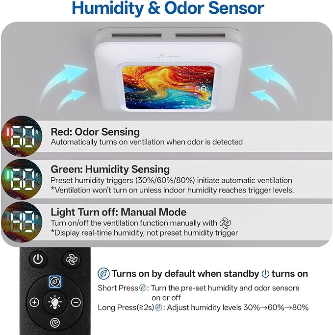 Bathroom Exhaust Fan with Light Humidity Sensor, Bathroom Fan with Humidity - Image 3
