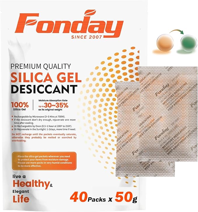 50g x 40 Packs Fonday Rechargeable Silica Gel Desiccant Packets Food Grade Fast by Fonday
