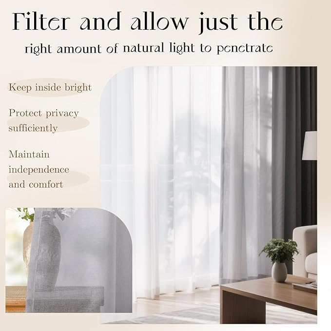 Dreaming Casa Grey Sheer Curtains 96 Inches Long, Rod Pocket & Back Tab Light - Image 3