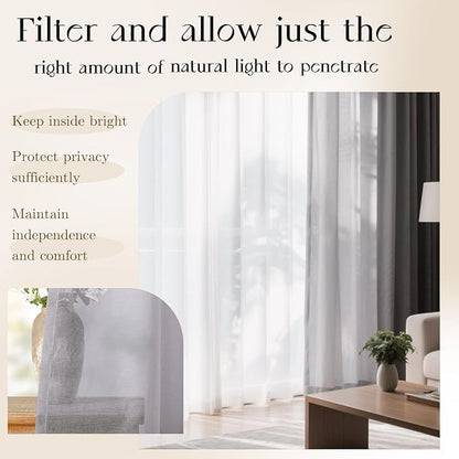 Dreaming Casa Grey Sheer Curtains 96 Inches Long, Rod Pocket & Back Tab Light - Image 3