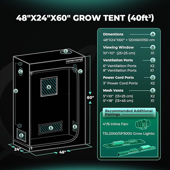MARS HYDRO 4x2x5 Advanced Grow Tent, - Image 9