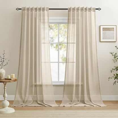 Dreaming Casa Taupe Sheer Curtains 96 Inches Long, Rod Pocket & Back Tab Light by DreamingCasa