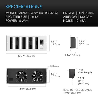 AC Infinity AIRTAP T4 White, Register Booster Fan - Image 6