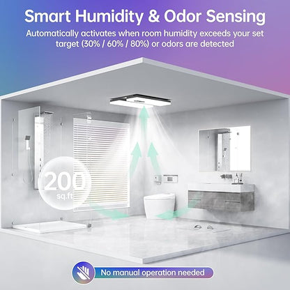 Bathroom Exhaust Fan with Heater, Odor & Humidity Sensors, 230 CFM Quiet - Image 3