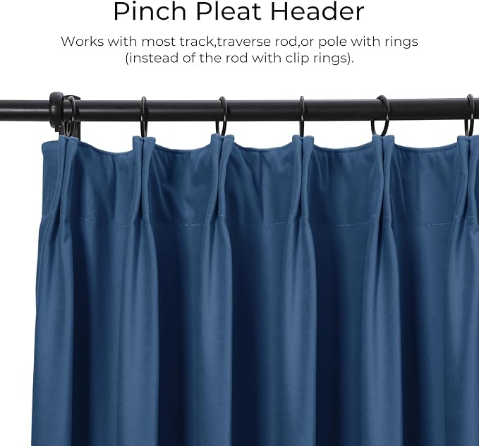 TWOPAGES Luxury Velvet Curtain Pinch Pleated Indigo Curtain 108 inch Long - Image 2