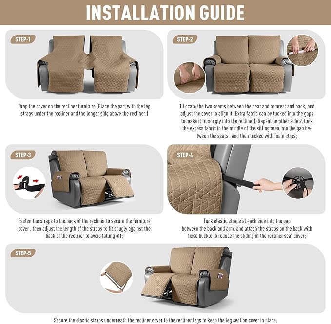 TAOCOCO 100% Waterproof Recliner Cover, Non-Slip Washable Reclining Couch Cover - Image 7