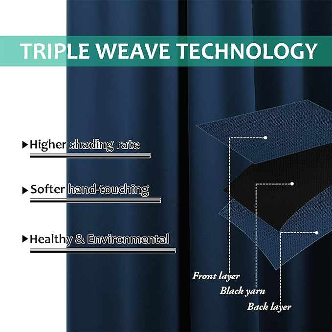 NICETOWN Moroccan Blue 100% Blackout Curtains 45 inches Long, Thermal Insulated - Image 6