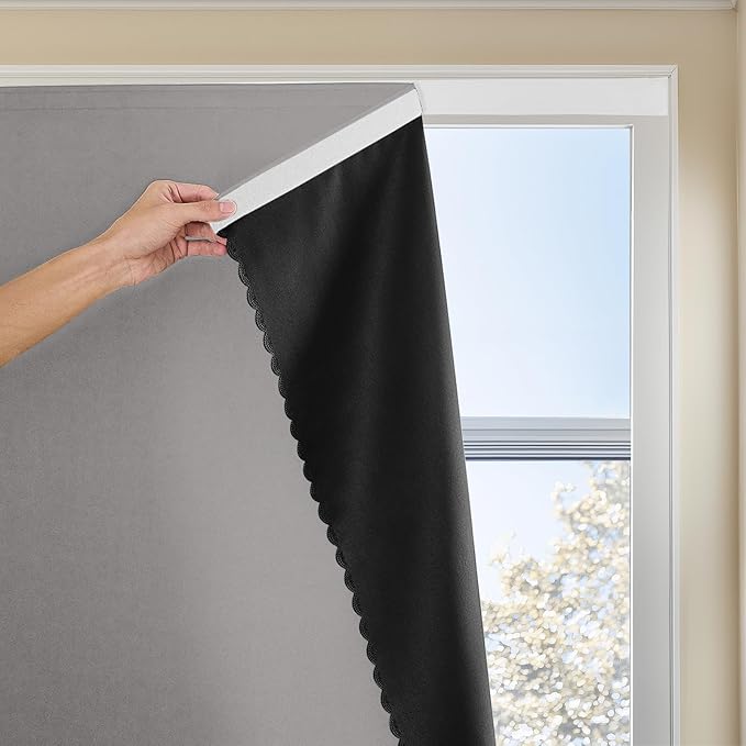 Adhesive Curtain 100% Blackout No-Drill Easy Install by JILRON