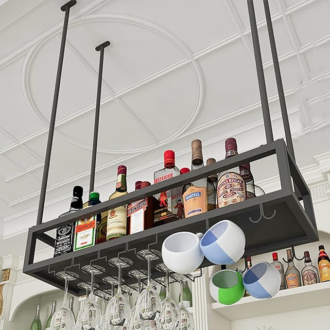 Hanging Black Wine Glass Holder Metal Wine Bottle Rack - Image 6