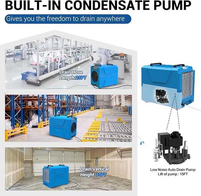 MOUNTO Commercial Dehumidifier, 150 Pint High-Capacity, Includes Pump Drain Hose - Image 3